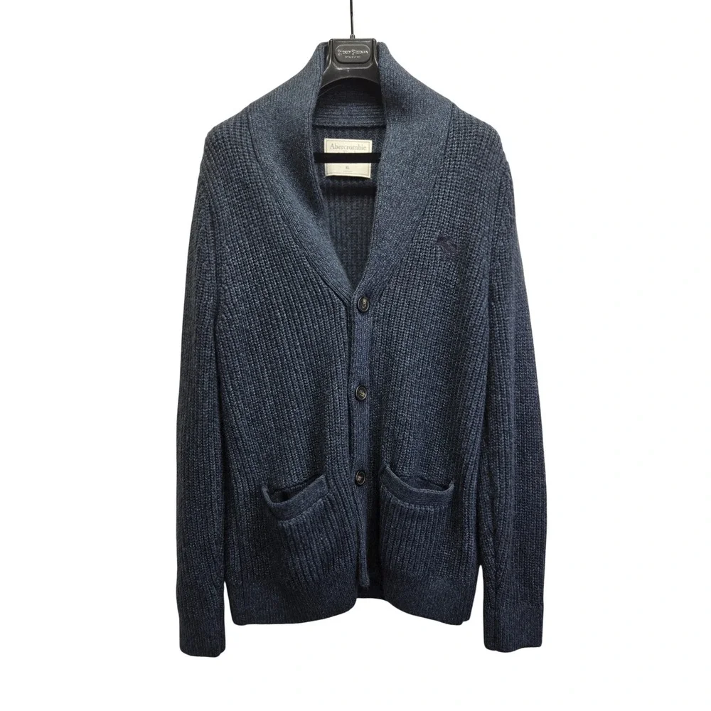 Abercrombie & Fitch Mens Shawl Collar Cardigan Sweater Navy Blue Marl XL Heavy
